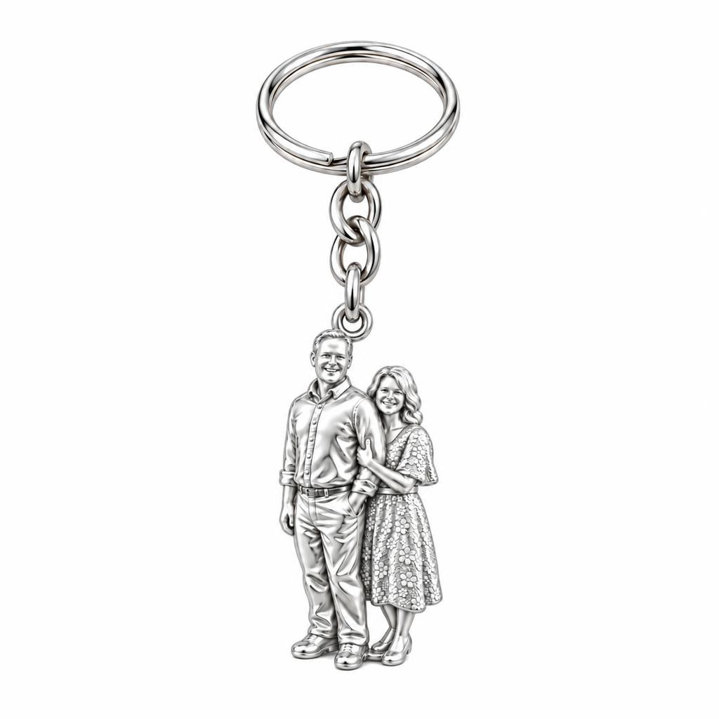 Shared Joy Couple Charm Keychain – silver, front view