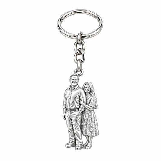 Shared Joy Couple Charm Keychain – silver, front view
