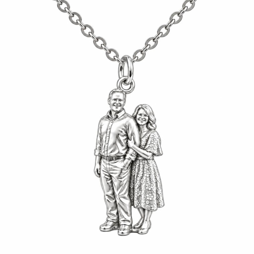 Shared Joy Couple Charm Necklace Set – silver, front view