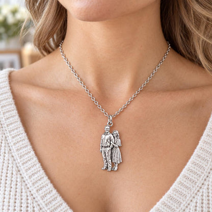 Shared Joy Couple Charm Necklace Set – worn / in use