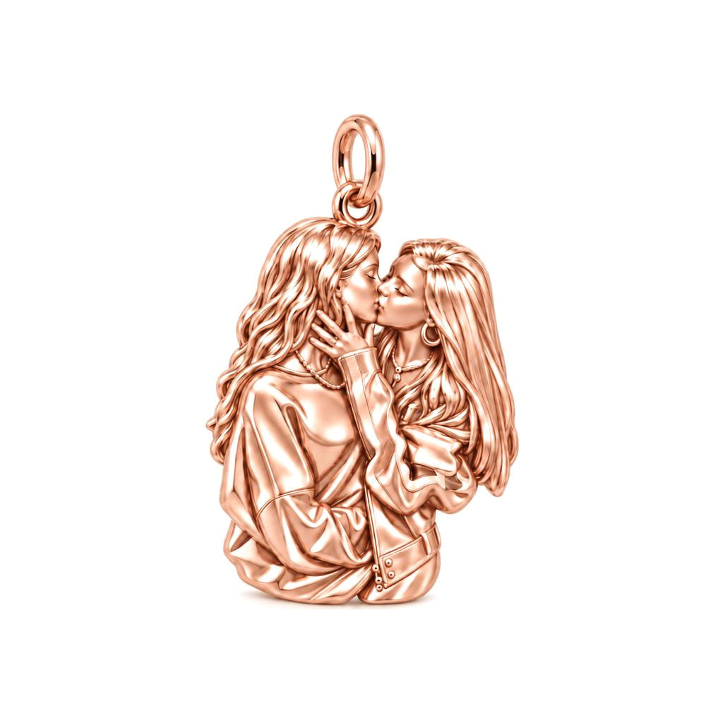 Shared Love Portrait Charm Bracelet – Personalized Couple Gift – rose gold charm, front view
