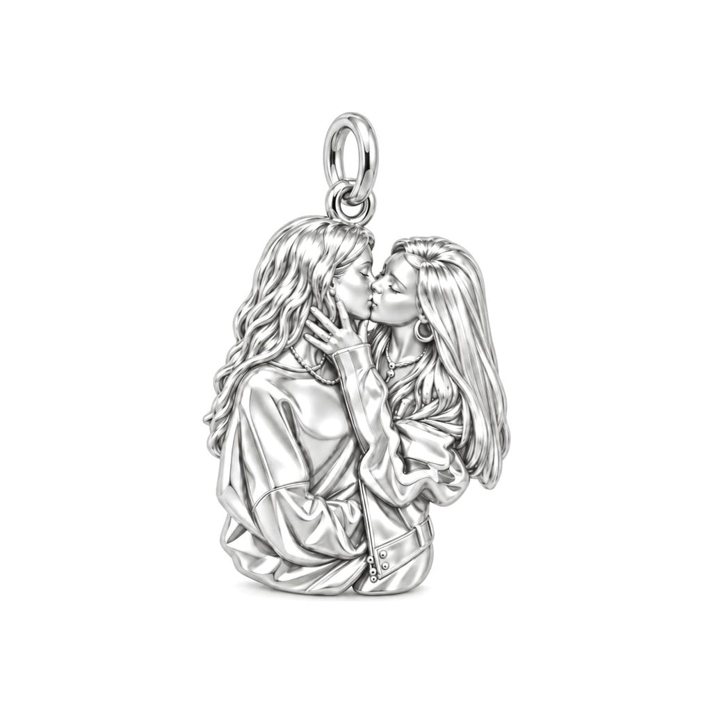Shared Love Portrait Charm Bracelet – Personalized Couple Gift – silver charm, front view