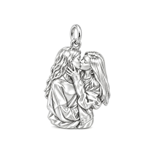 Shared Love Portrait Charm Bracelet – Personalized Couple Gift – silver charm, front view