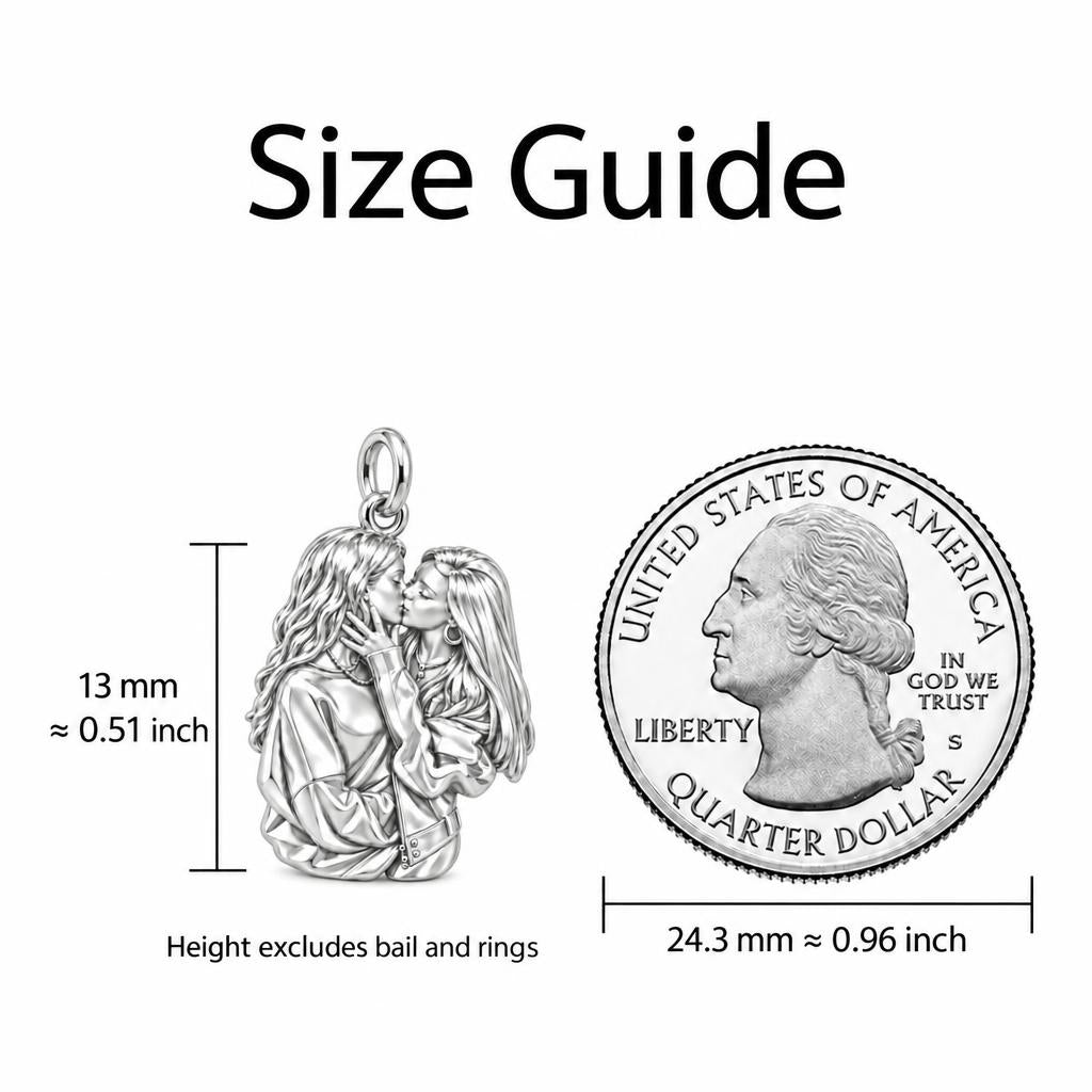 Shared Love Portrait Charm Bracelet – Personalized Couple Gift – size guide, 13 mm charm next to a quarter