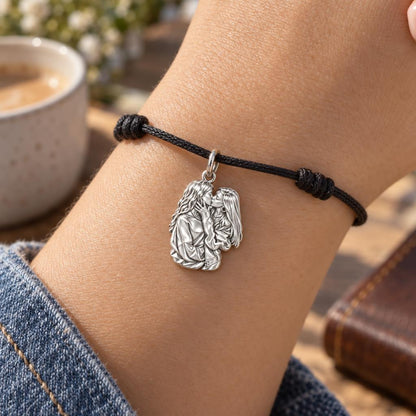 Shared Love Portrait Charm Bracelet – Personalized Couple Gift – worn on the wrist on a black cord bracelet