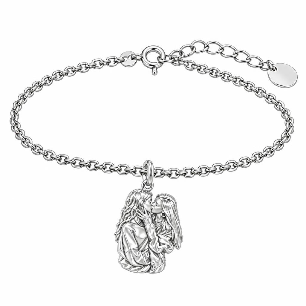 Shared Love Portrait Charm Bracelet Set – silver, front view