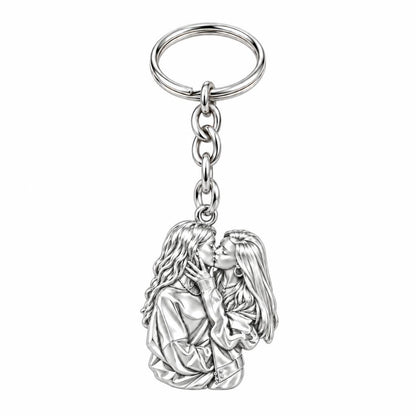 Shared Love Portrait Charm Keychain – silver, front view