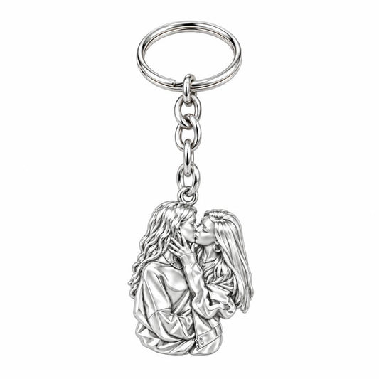 Shared Love Portrait Charm Keychain – silver, front view