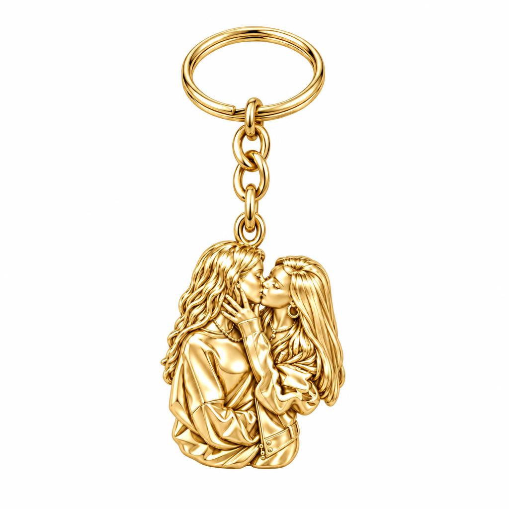 Shared Love Portrait Charm Keychain – 18K gold, front view