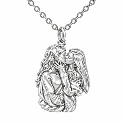Shared Love Portrait Charm Necklace Set – silver, front view