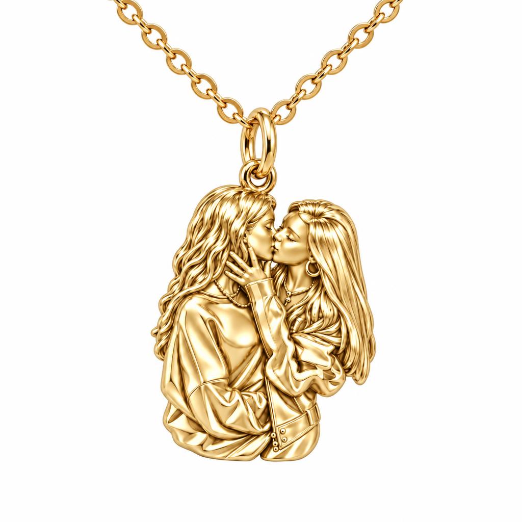 Shared Love Portrait Charm Necklace Set – 18K gold, front view