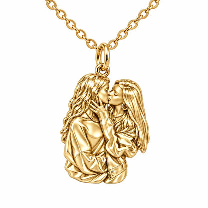 Shared Love Portrait Charm Necklace Set – 18K gold, front view