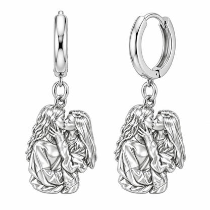 Shared Love Portrait Huggie Charm Earrings – silver, front view