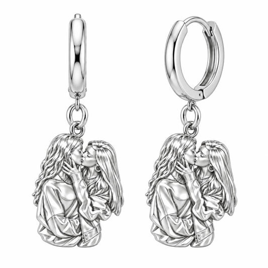 Shared Love Portrait Huggie Charm Earrings – silver, front view