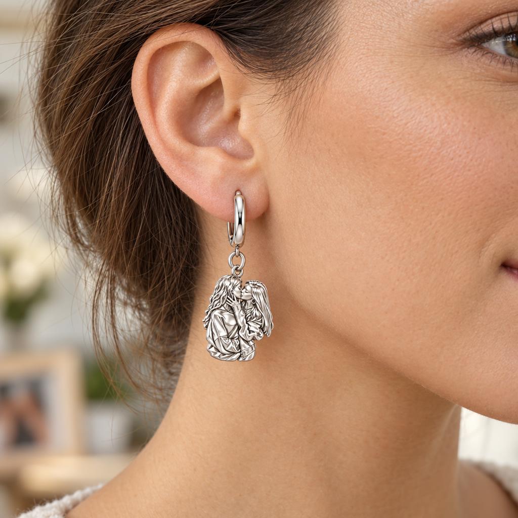 Shared Love Portrait Huggie Charm Earrings – worn / in use