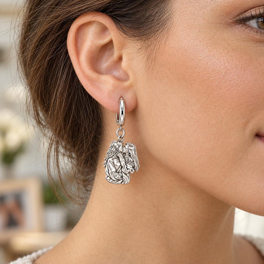 Shared Love Portrait Huggie Charm Earrings – worn / in use