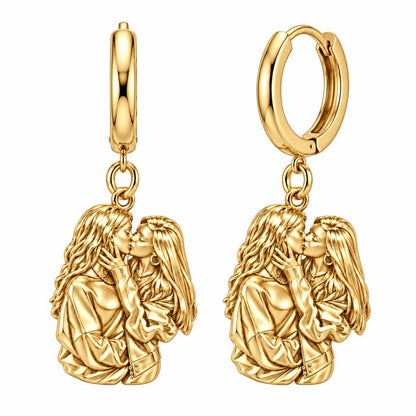 Shared Love Portrait Huggie Charm Earrings – 18K gold, front view