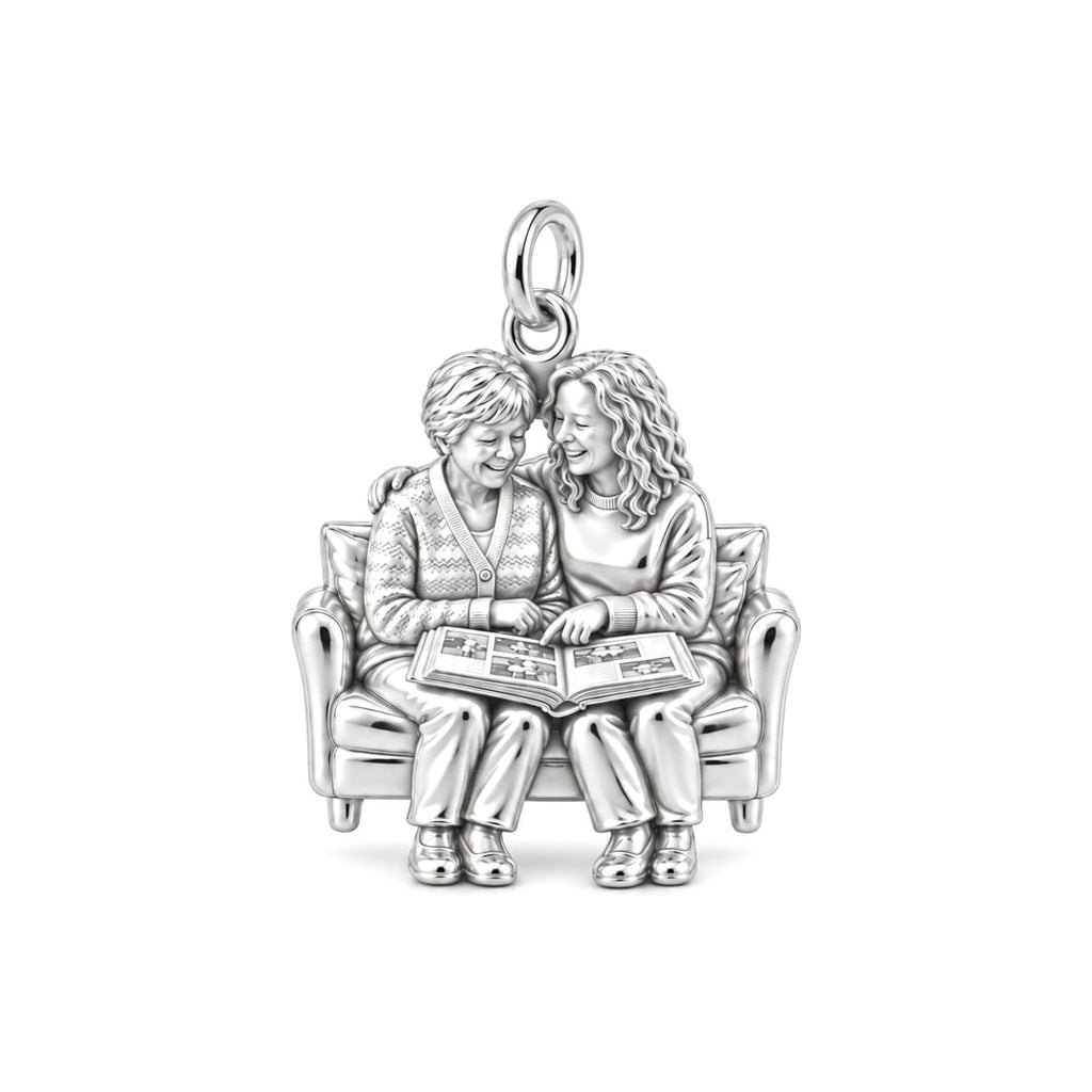 Shared Memories Sofa Charm Bracelet – Personalized Mom Gift – silver charm, front view