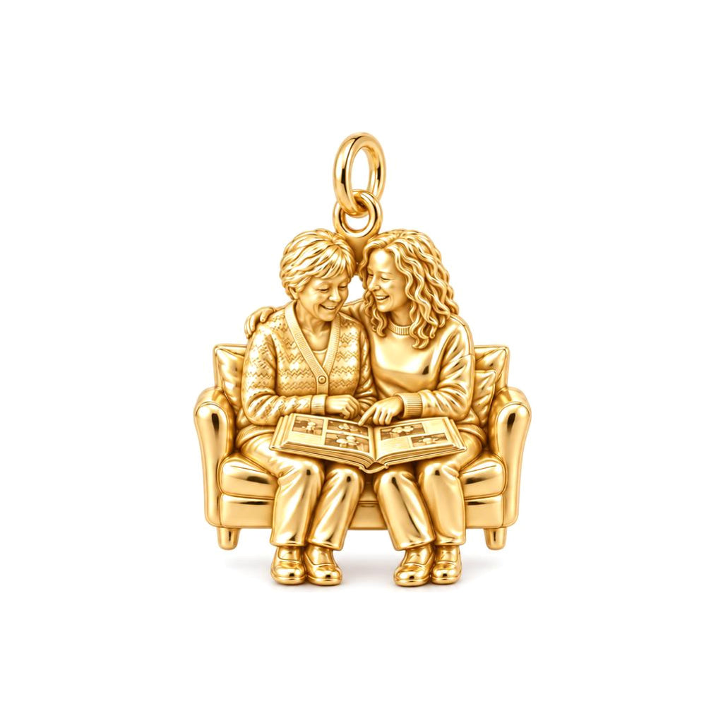 Shared Memories Sofa Charm Bracelet – Personalized Mom Gift – 18K gold charm, front view