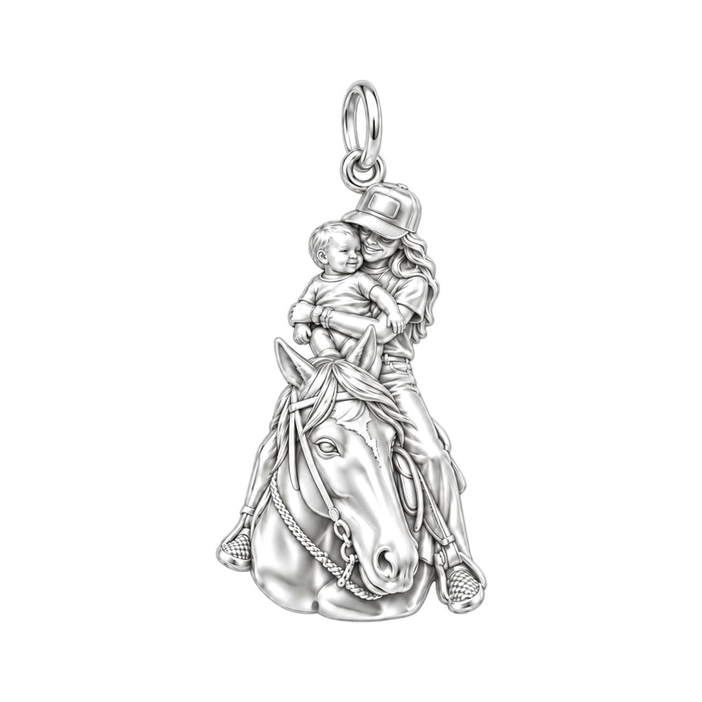 Shared Saddle Ride Charm Bracelet – Personalized Mom Gift – silver charm, front view