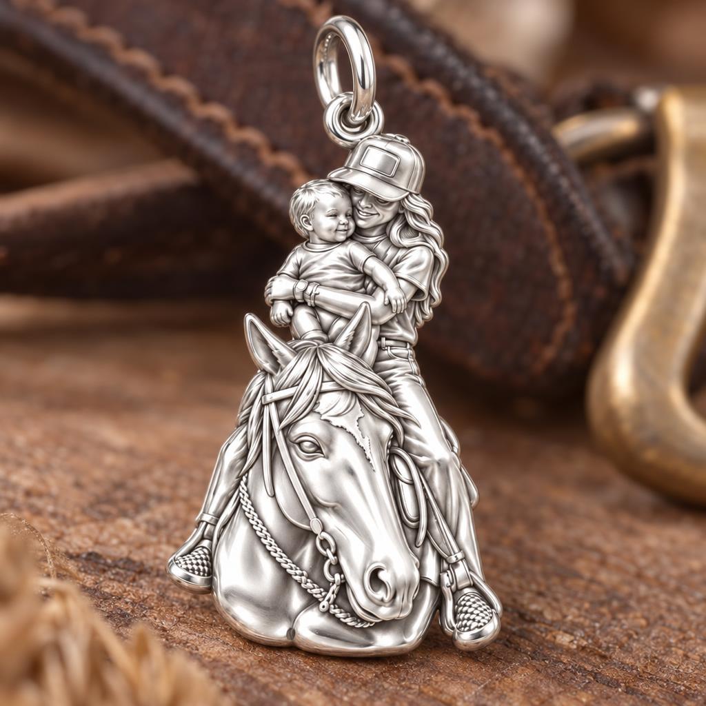 Shared Saddle Ride Charm Bracelet – Personalized Mom Gift – macro detail of the charm