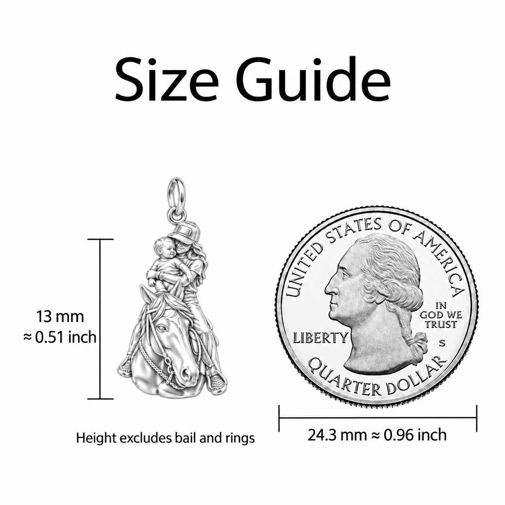 Shared Saddle Ride Charm Bracelet – Personalized Mom Gift – size guide, 13 mm charm next to a quarter