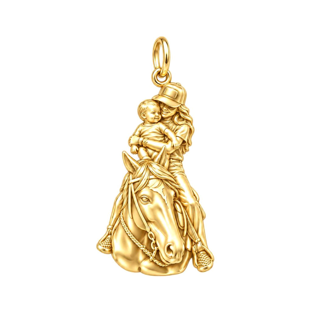 Shared Saddle Ride Charm Bracelet – Personalized Mom Gift – 18K gold charm, front view