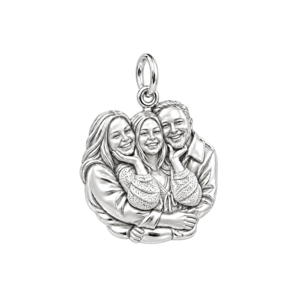 Shared Smiles Family Portrait Charm Bracelet – Personalized Mom Gift – silver charm, front view