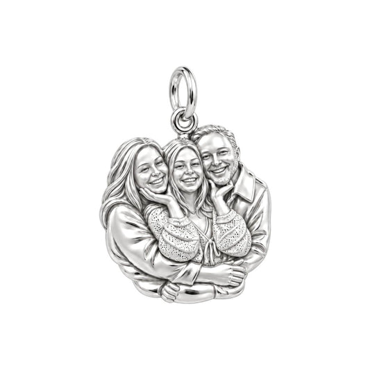 Shared Smiles Family Portrait Charm Bracelet – Personalized Mom Gift – silver charm, front view