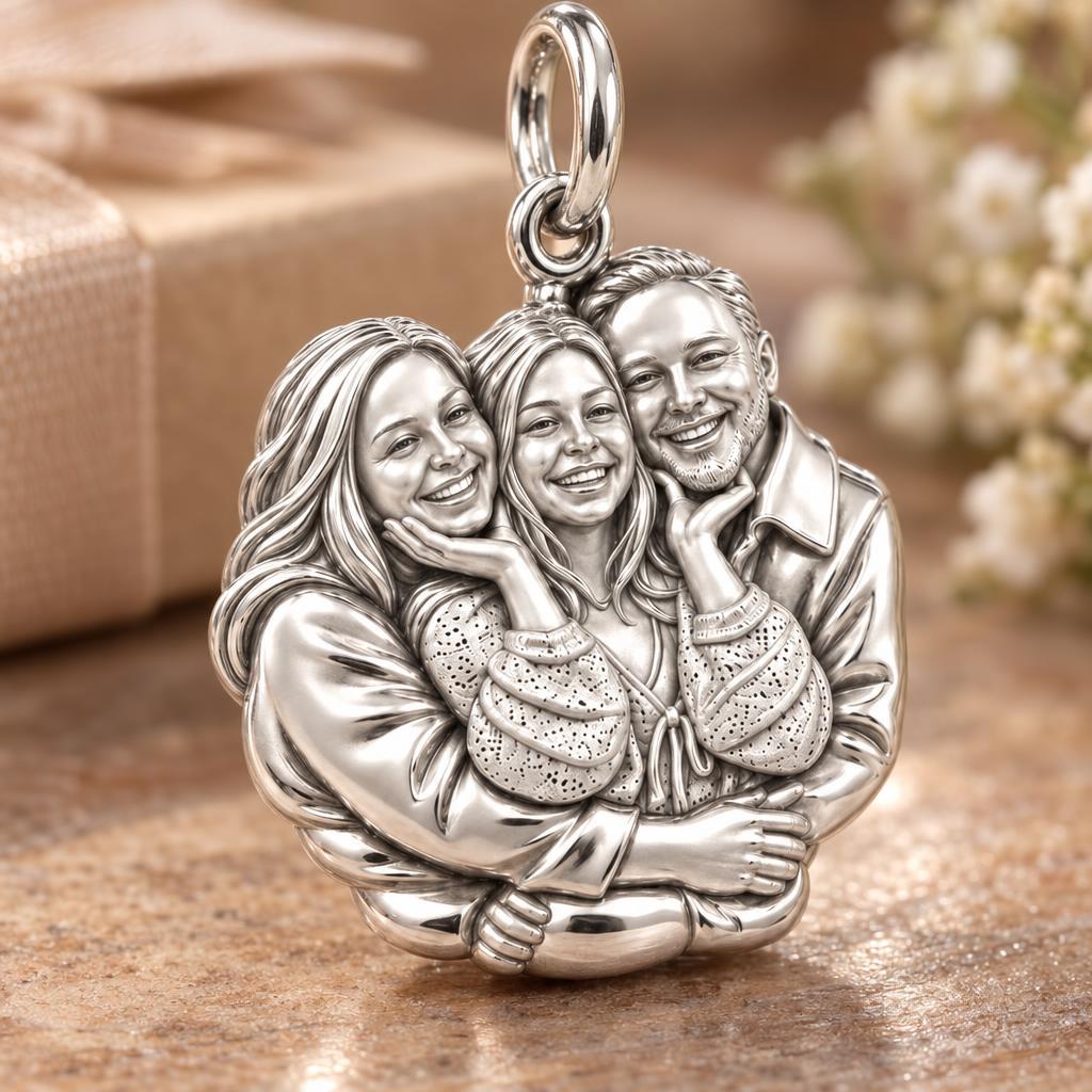 Shared Smiles Family Portrait Charm Bracelet – Personalized Mom Gift – macro detail of the charm
