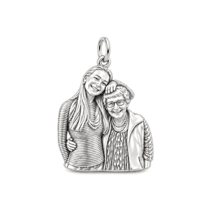 Shared Smiles Portrait Charm Bracelet – Personalized Nana Gift – silver charm, front view