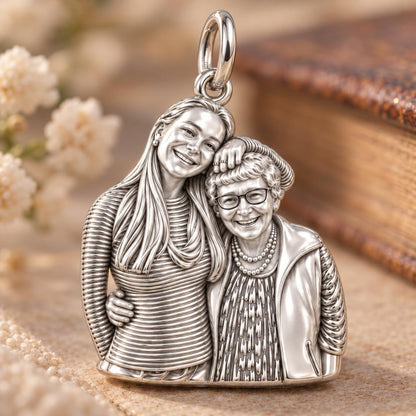 Shared Smiles Portrait Charm Bracelet – Personalized Nana Gift – macro detail of the charm