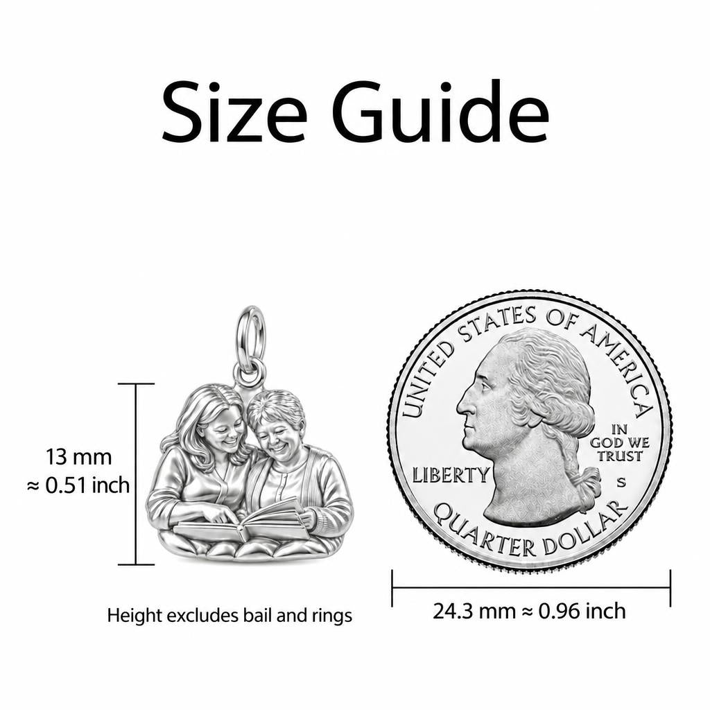 Shared Stories Photo Charm Bracelet – Personalized Mom Gift – size guide, 13 mm charm next to a quarter