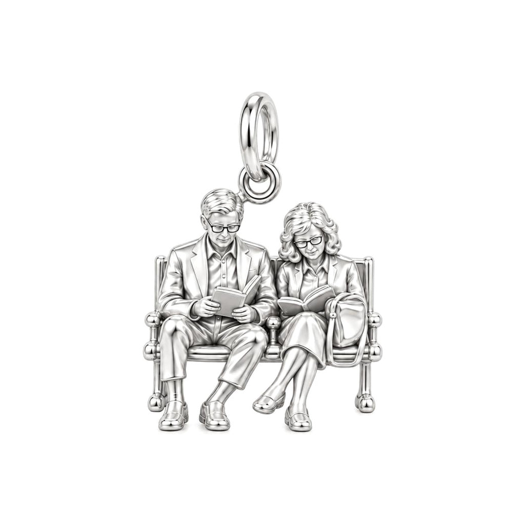 Shared Story Bench Charm Bracelet – Personalized Couple Gift – silver charm, front view