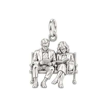 Shared Story Bench Charm Bracelet – Personalized Couple Gift – silver charm, front view