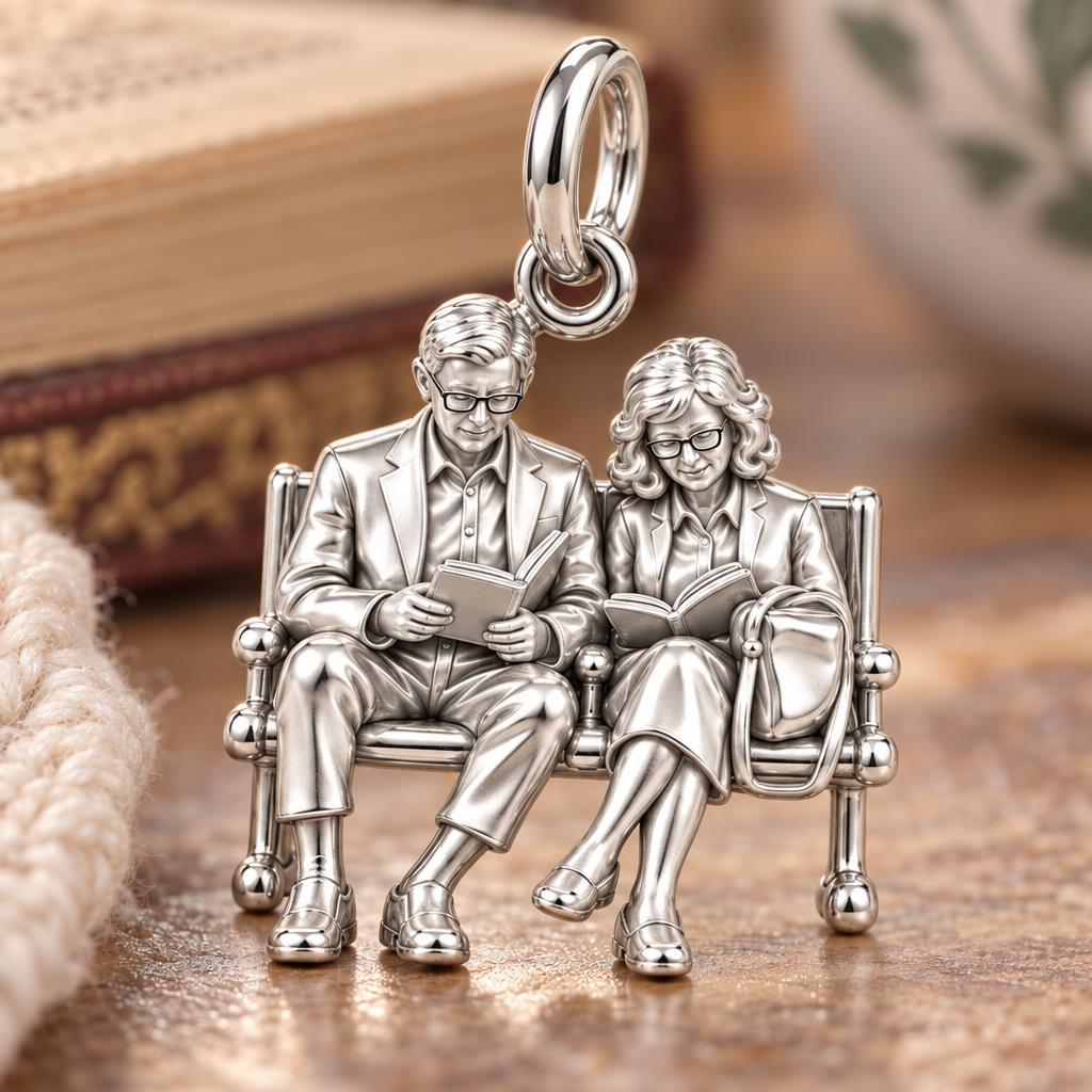 Shared Story Bench Charm Bracelet – Personalized Couple Gift – macro detail of the charm
