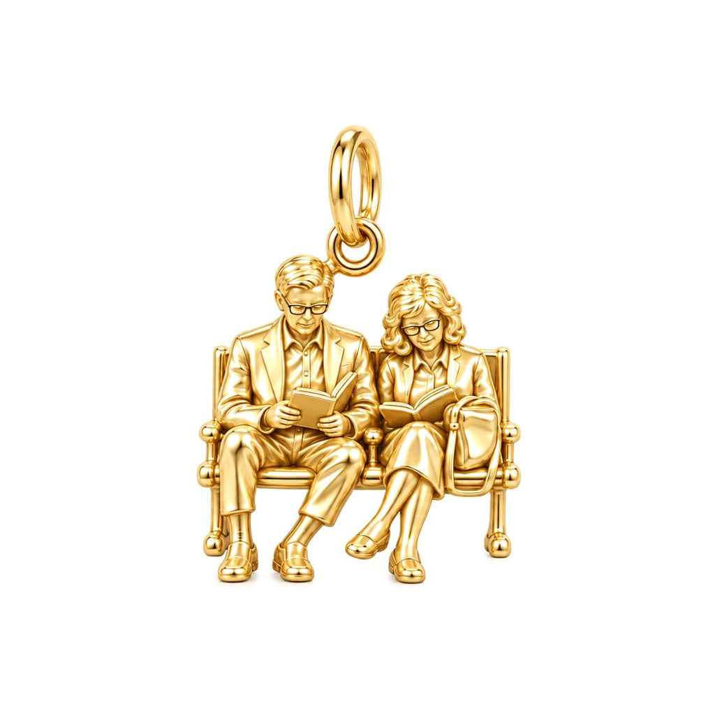 Shared Story Bench Charm Bracelet – Personalized Couple Gift – 18K gold charm, front view