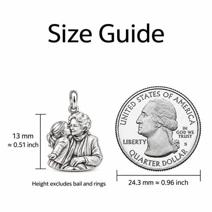 Shared Sweetness Photo Charm Keychain – size guide, 13 mm charm next to a quarter