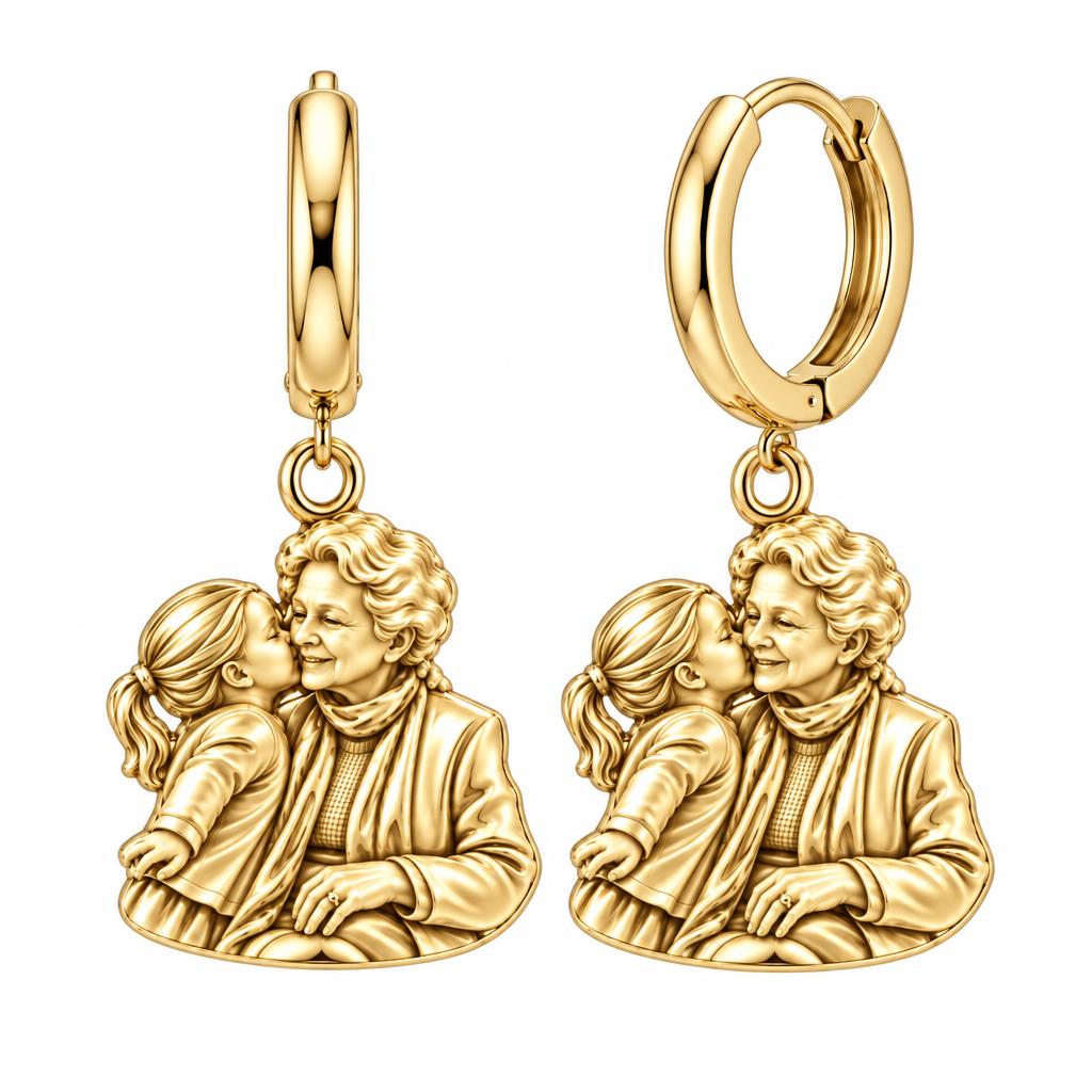 Shared Sweetness Photo Huggie Charm Earrings – 18K gold, front view