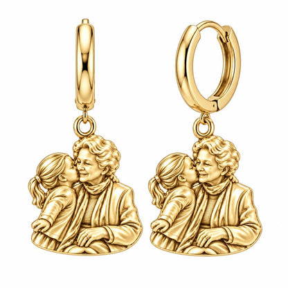 Shared Sweetness Photo Huggie Charm Earrings – 18K gold, front view