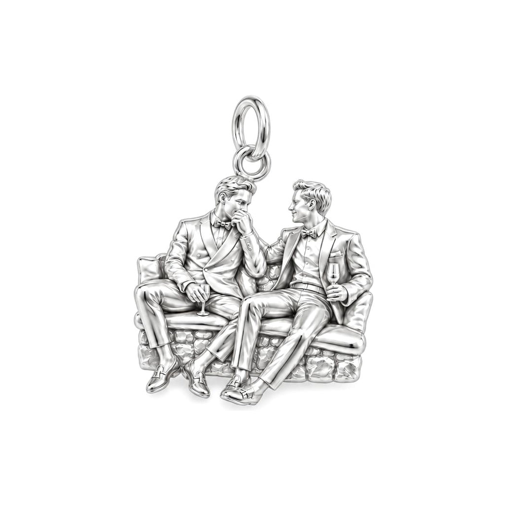 Shared Toast Custom Portrait Charm Bracelet – Personalized Couple Gift – silver charm, front view