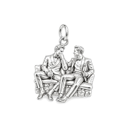 Shared Toast Custom Portrait Charm Bracelet – Personalized Couple Gift – silver charm, front view
