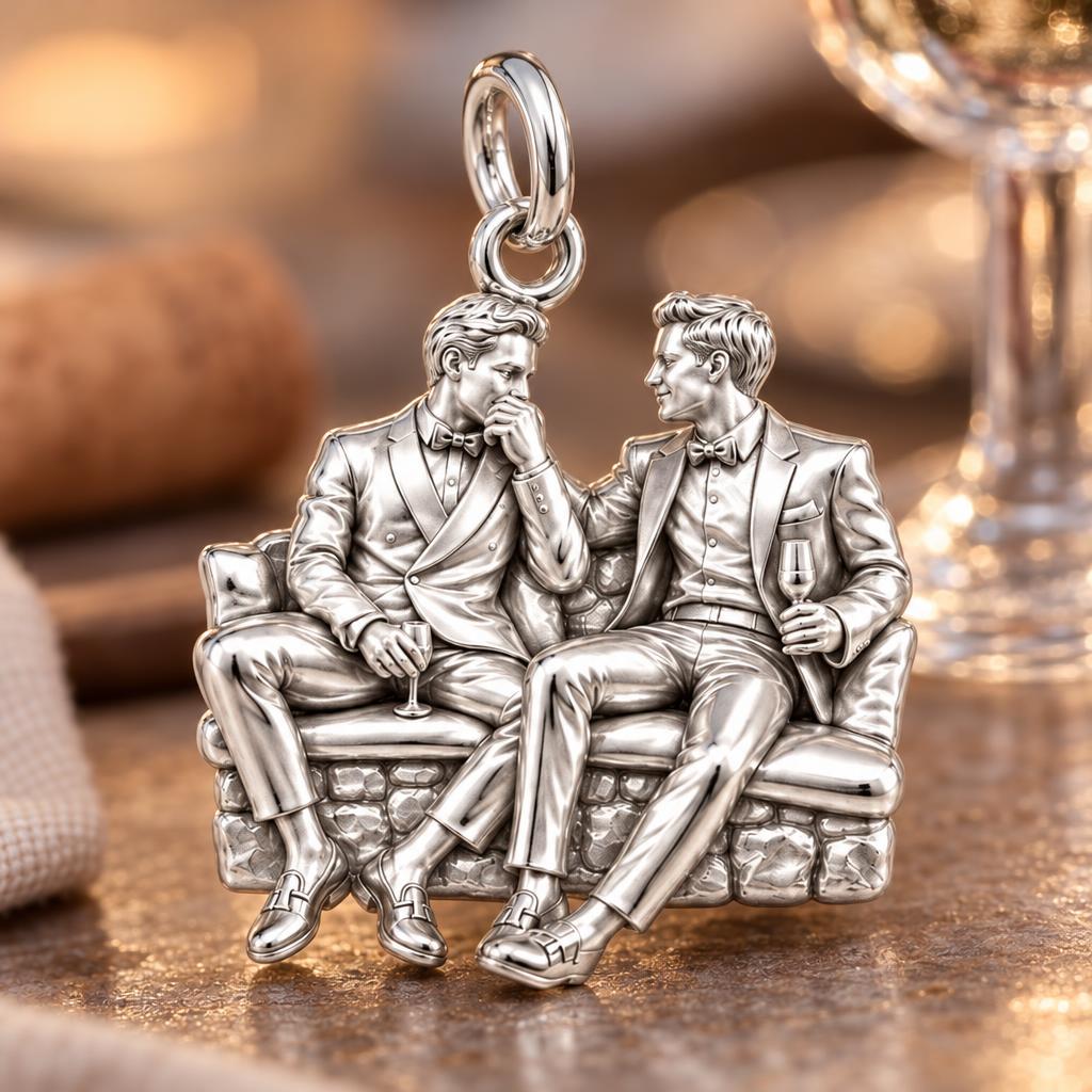 Shared Toast Custom Portrait Charm Bracelet – Personalized Couple Gift – macro detail of the charm
