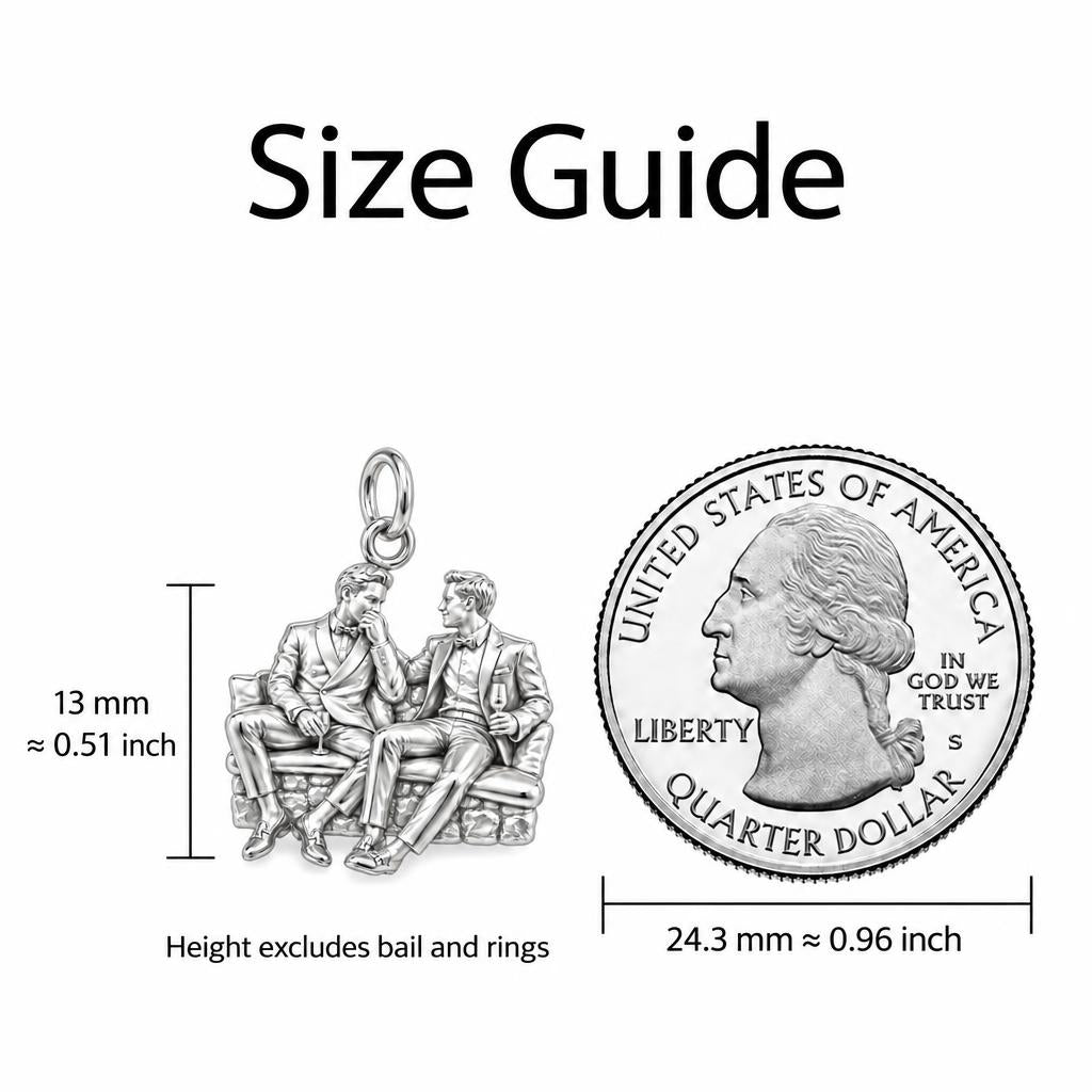 Shared Toast Custom Portrait Charm Bracelet – Personalized Couple Gift – size guide, 13 mm charm next to a quarter