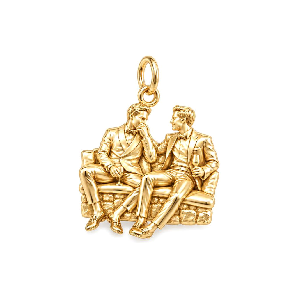 Shared Toast Custom Portrait Charm Bracelet – Personalized Couple Gift – 18K gold charm, front view