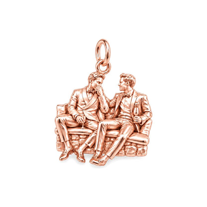 Shared Toast Custom Portrait Charm Bracelet – Personalized Couple Gift – rose gold charm, front view