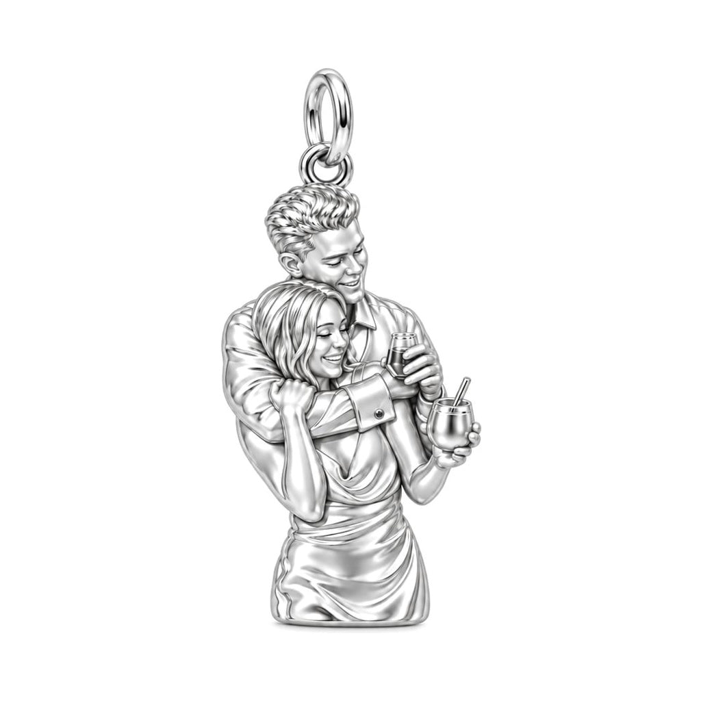Shared Toast Portrait Charm Bracelet – Personalized Couple Gift – silver charm, front view