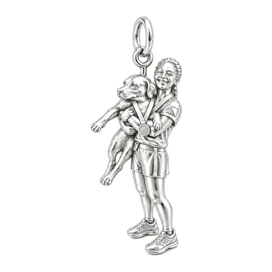 Shared Victory Photo Sculpt Charm Bracelet – Personalized Dog Mom Gift – silver charm, front view