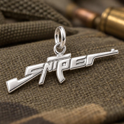 Sharpshooter Sniper Charm Bracelet – Personalized Veteran Gift – macro detail of the charm