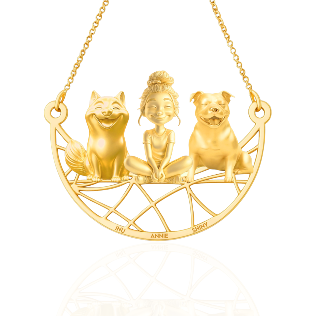 Soulyshine Personalized Girl And Her Pets Necklace - Shiba Inu/Staffordshire